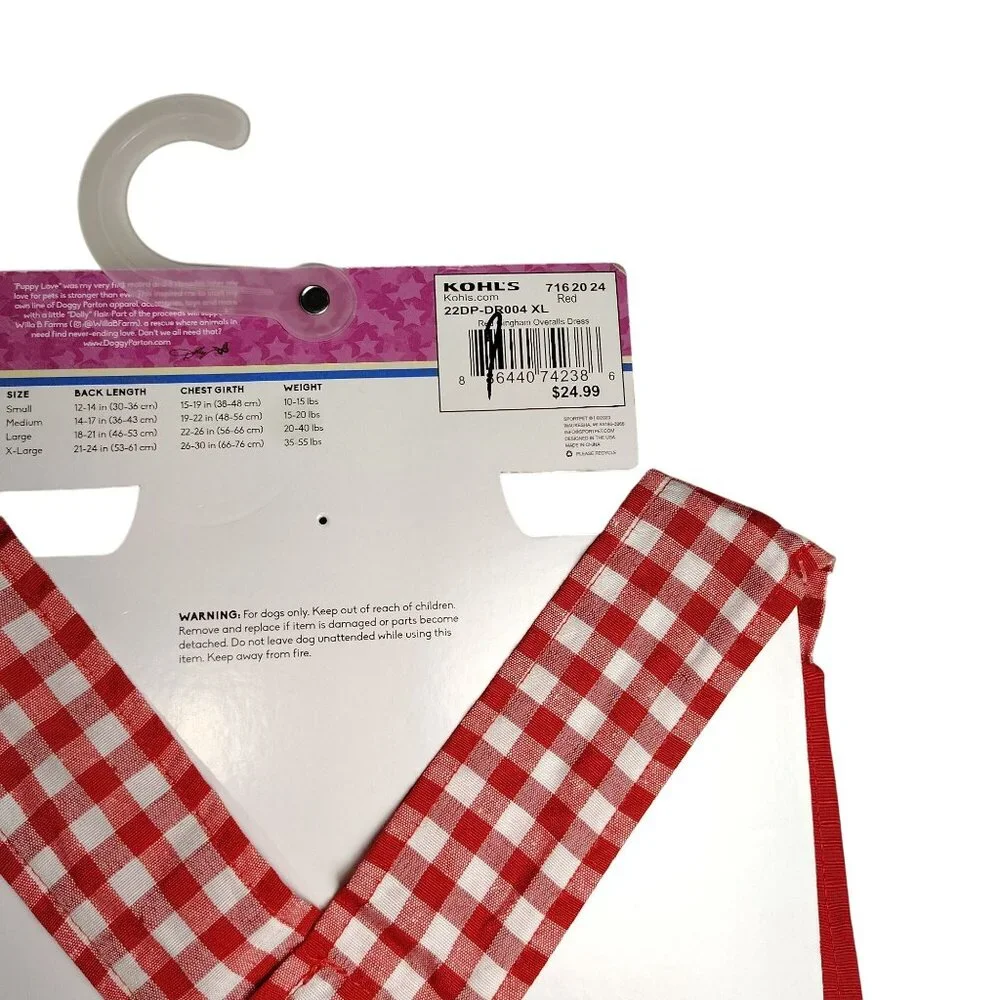 Doggy Parton Dog XL Red and White Gingham Pet Dress